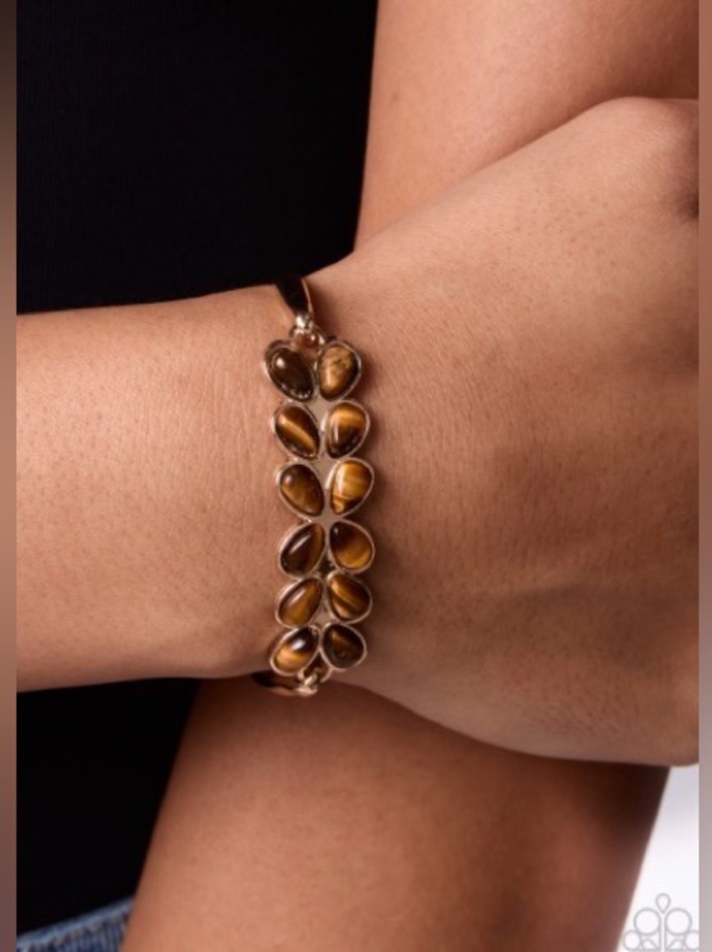 Tiger Eye Teardrop Link Bracelet - Brown